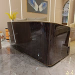 Beige Leather Sofa Set with Dark Natural Wood Veneer & Gold Stainless Steel Trim